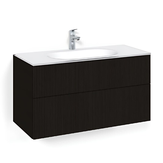 Macro Design Crown Line Servantskap 2-skuff - med Glasservant Svart eik / 100cm Glass Edge Hvit