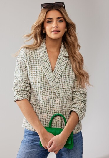 BUBBLEROOM Mila bouclé blazer Offwhite / Green 36