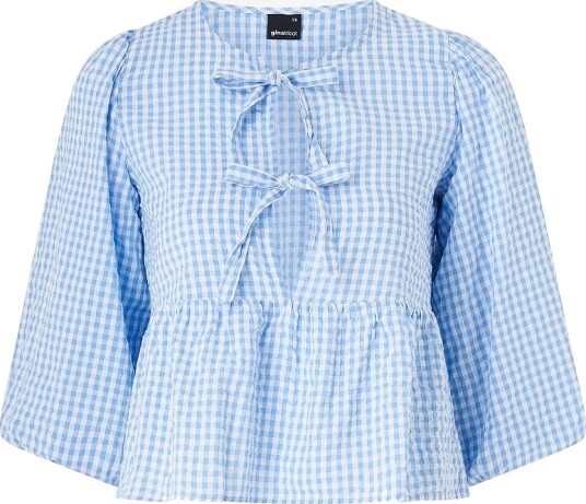 Gina Tricot Bluse Gingham Blouse Blå
