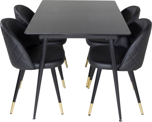 Silar Spisegruppe Forlengningsbar 120 cm Rektangulær med 4 Velvet Stoler - Sort