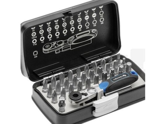 Högert Technik 33-delt Skrutrekkerbitssett 1/4" Stål S2 med Skralle Högert Technik 33-delt Skrutrekkerbitssett 1/4" Stål S2 med Skralle