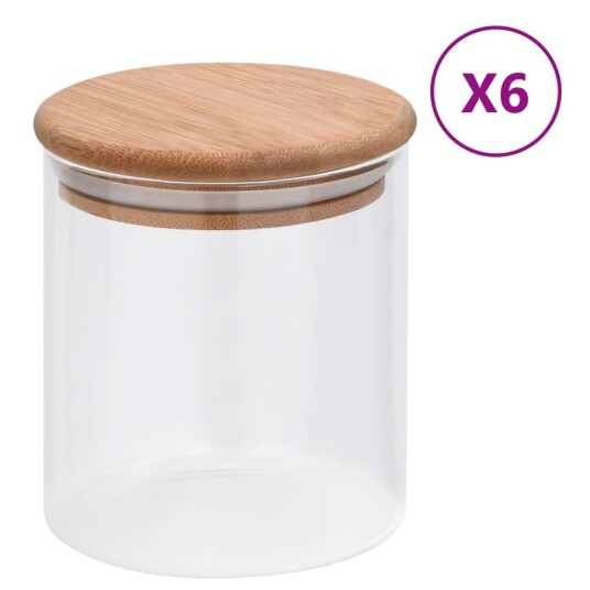 Glasskrukker med bambuslokk 6 stk 600 ml 150694 Glasskrukker med bambuslokk 6 stk 600 ml 150694