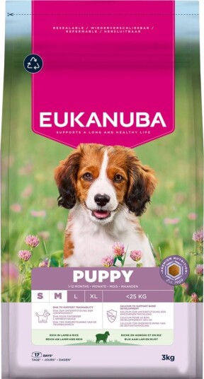 Eukanuba Tørrfôr Puppy Premium Nutrition Small & Medium Breed & Ris Sparepakke Lam 2 X 3 kg Eukanuba Tørrfôr Puppy Premium Nutrition Small & Medium Breed & Ris Sparepakke Lam 2 X 3 kg