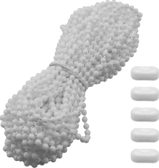 Slitesterkt kulekjedesett for rullegardiner plastmateriale trekksnor for forskjellige gardiner hvit farge 4,5 mm kule diameter