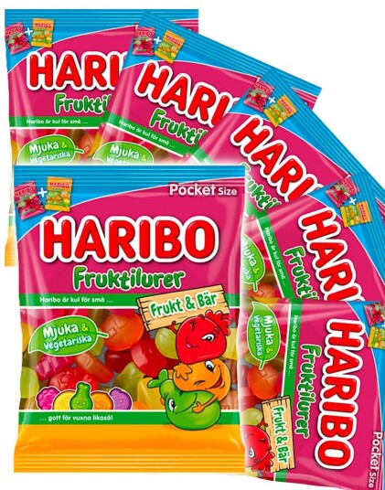 24 stk Haribo Fruktilurer med Smak av Frukt og Bær   Vingummi i Hel Eske 1920 gram