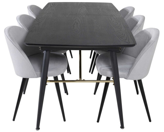Venture Design Black Veneer & Velvet spisegruppe Svart/svart 6 st stoler & bord 180 x 85 cm