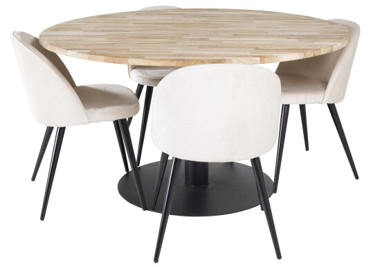 Venture Design Cirebon & Velvet spisegruppe Natur/svart 4 st stoler & bord 140 cm