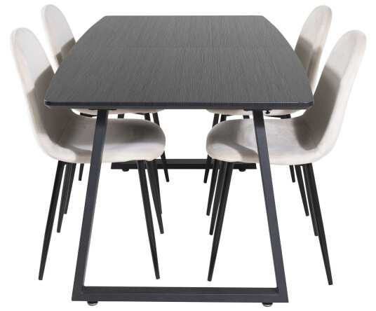Venture Design Inca & Polar spisegruppe Svart/beige 4 st stoler & bord 160 x 85 cm