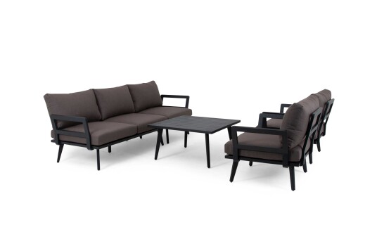 Brafab Villac sofagruppe Svart med brun pute 3 seter sofa 2 st lenestoler & soffbord