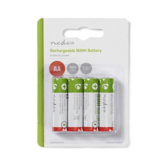 Nedis Oppladbare Ni-MH AA Batterier 2600 mAh - 4-Stykke Blisterpakke