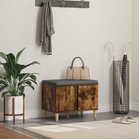 vidaXL Gangbenk Røkt Eik 60 x 38 x 46 cm Konstruert treverk og stoff