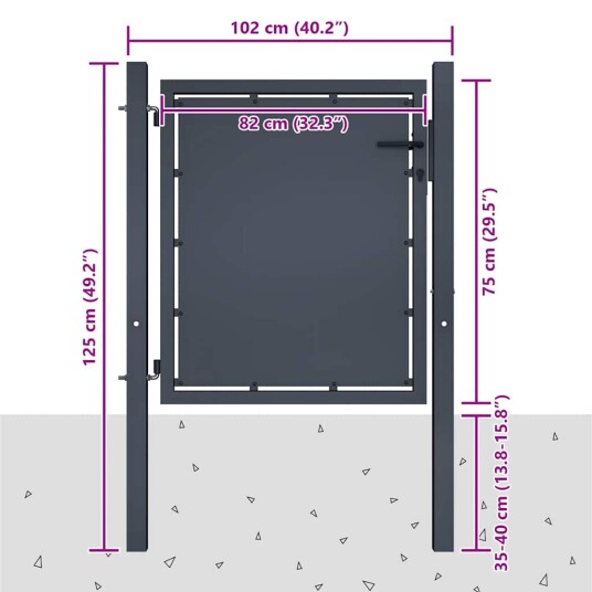 vidaXL Hageport stål 100x75 cm antrasitt