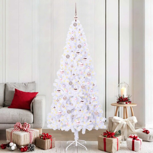  Kunstig juletre med 300 LED med stativ Hvit 210 cm PVC og stål