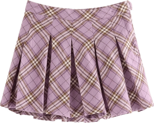 Lindex Checked Skirt With Pleats - Purple - 116