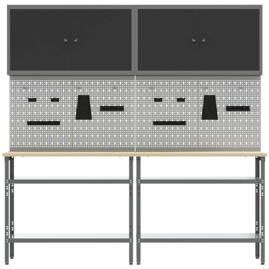  Arbeidsbenksett med hylle 8 deler Svart/Grå
