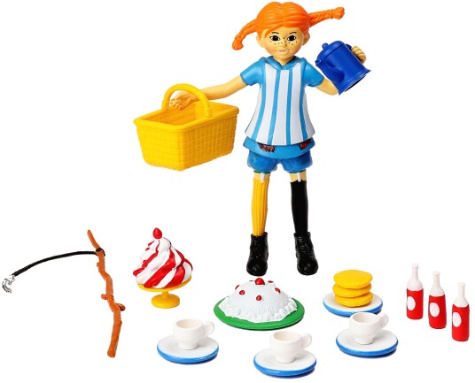 Pippi Langstrømpe Figur med Tilbehør i PVC-fri Plast Pippi Langstrømpe Figur med Tilbehør i PVC-fri Plast