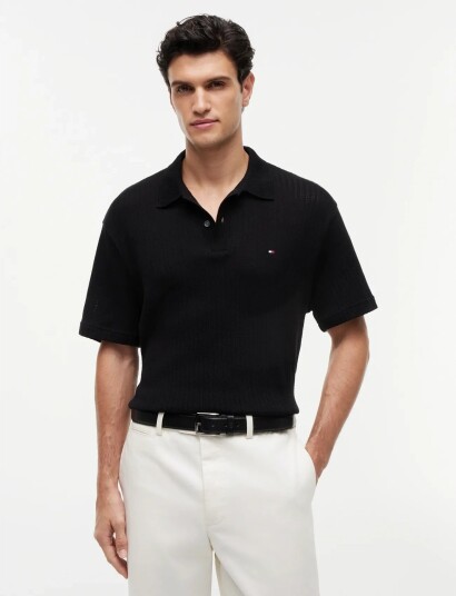 Tommy Hilfiger Open Knit Relaxed Fit Polo Black XL