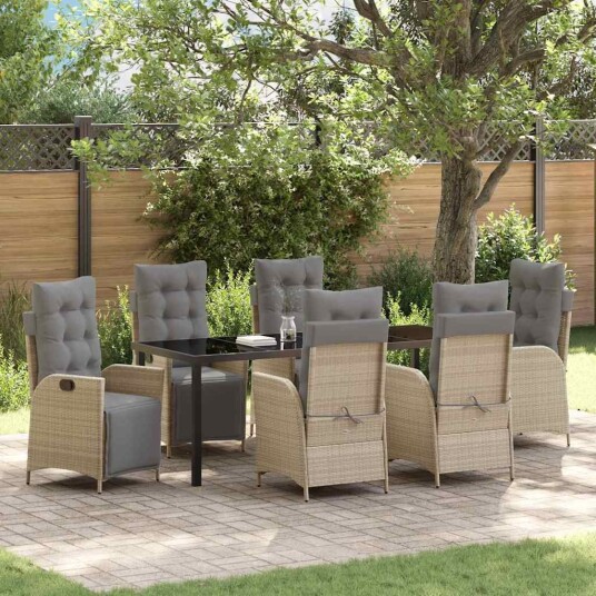 7-delt hagespisesett i Beige Poly Rattan