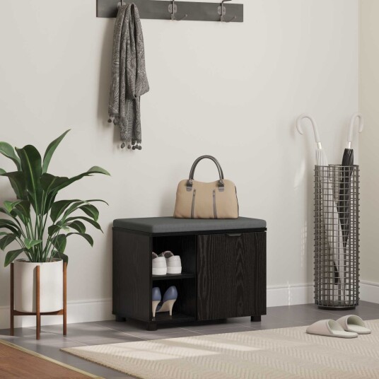 vidaXL Gangbenk Svart Eik 60 x 38 x 46 cm Konstruert treverk og stoff vidaXL Gangbenk Svart Eik 60 x 38 x 46 cm Konstruert treverk og stoff