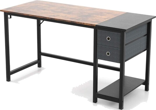 140 cm langt skrivebord med 2 skuffer & hodetelefonkrok & oppbevaringsrom datamaskinbord