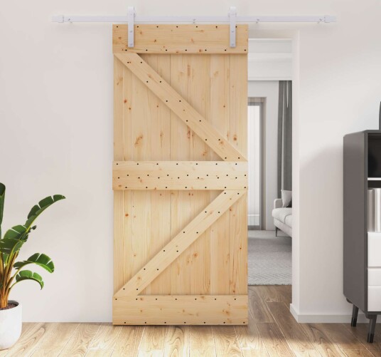 vidaXL Skyvedør Naturlig og Hvit 95 x 210 cm Massiv Furu Tre vidaXL Skyvedør Naturlig og Hvit 95 x 210 cm Massiv Furu Tre