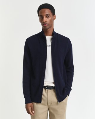 Teksturert bomullsmerinocardigan EVENING BLUE M
