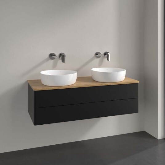 Villeroy & Boch Antao Servantskap med 2 skuffer 120x50x36 cm m/lys Sort Matt/Eik Villeroy & Boch Antao Servantskap med 2 skuffer 120x50x36 cm m/lys Sort Matt/Eik