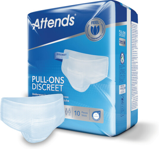 Attends Pull-Ons Discreet Underwear 3M Buksebleie Medium Hvit 10 stk.