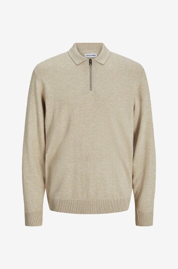 Jack & Jones Genser jjeEmil Knit Polo Half Zip LS Noos Grå Jack & Jones Genser jjeEmil Knit Polo Half Zip LS Noos Grå