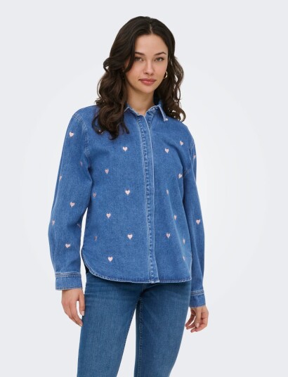 ONLY Onlvera Ls Heart Dnm Shirt Gua Blue XS ONLY Onlvera Ls Heart Dnm Shirt Gua Blue XS