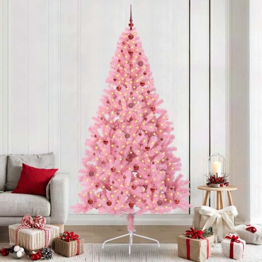  Kunstig Forhåndsopplyst Juletre med 300 LED Rosa 240 cm PVC