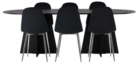 Venture Design Bootcut & Polar spisegruppe Svart/svart 6 stoler & bord 230 x 115 cm
