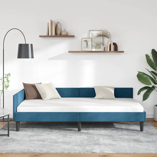 Hjørnesengramme med hodegjerde Blå 80 cm x 200 cm Fløyel