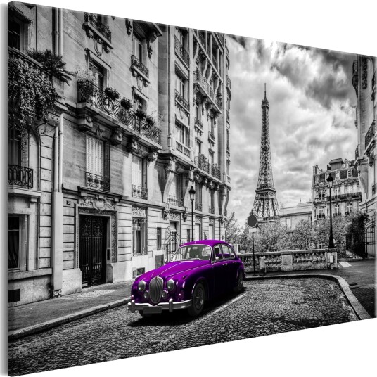 Tavle Car In Paris 1 Part Violet Wide 120X80 Artgeist sp. z o. o.