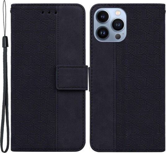 Trolsk Lommebokdeksel med Stropp Geometrisk Mønster (iPhone 15 Pro) Svart