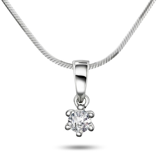 Pan Jewelry, Ingrid enstens anheng i 585 hvitt gull med diamant 0,15 ct