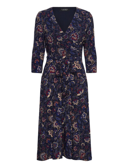 Lauren Ralph Lauren Floral Surplice Stretch Jersey Dress - Navy - 34