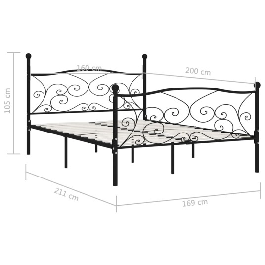vidaXL Sengeramme med spilebase svart metall 160x200 cm
