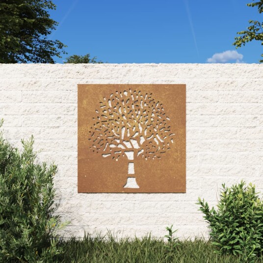 Veggdekorasjon til hage 55x55 cm cortenstål tredesign