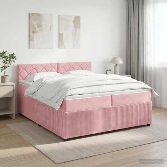 vidaXL Kontinentalseng med madrass Rosa 200 x 200 cm Fløyel