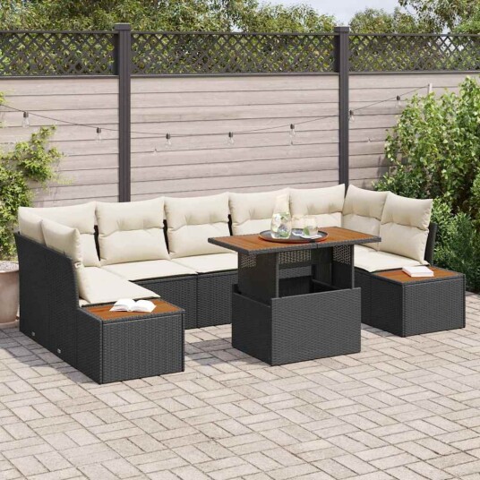 vidaXL Hagesofa Set 8 stk. Svart og beige