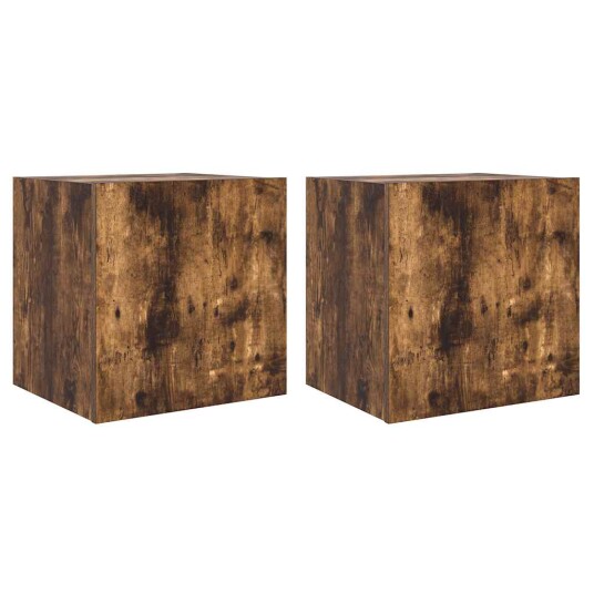  Vegghengte TV-benker med LED-lys 2 stk røkt eik 40,5x35x40 cm 837255