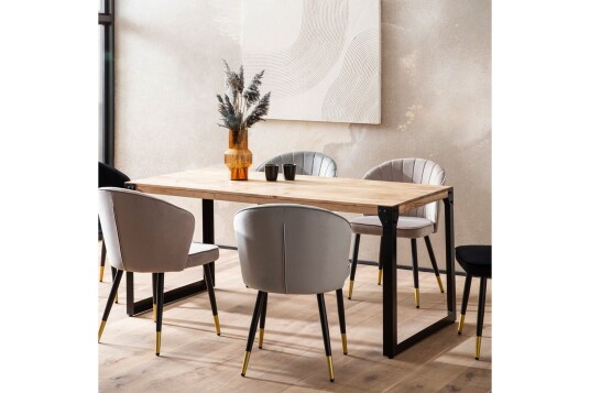 Spisebord Wohnling massivt tre rette metallben industriell loftstil 120x60 cm 120x60 cm