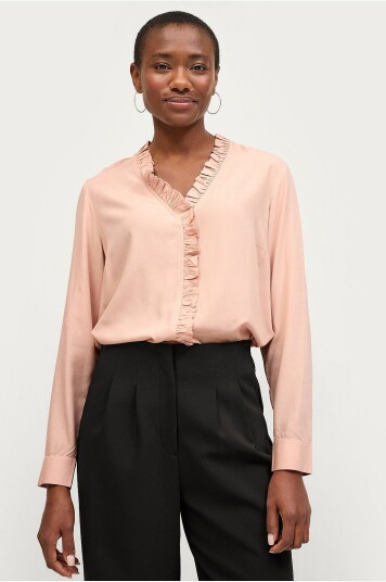 Ellos Collection Viskosebluse med volangedetaljer bluse Beige