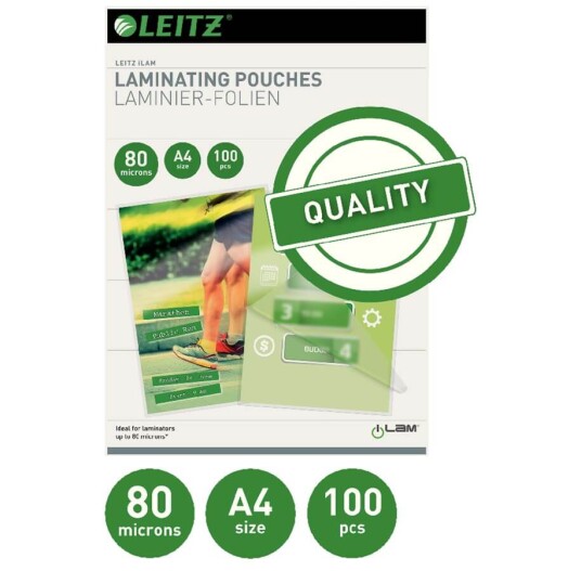Leitz lamineringslomme glans 80my A4 (100)