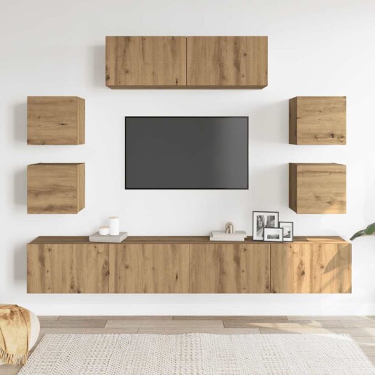 TV skapsett 7 deler veggmontert artisan eik konstruert tre