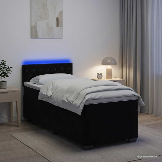 vidaXL Box Spring Seng med Madrass og LED Svart 90 x 200 cm Fløyel
