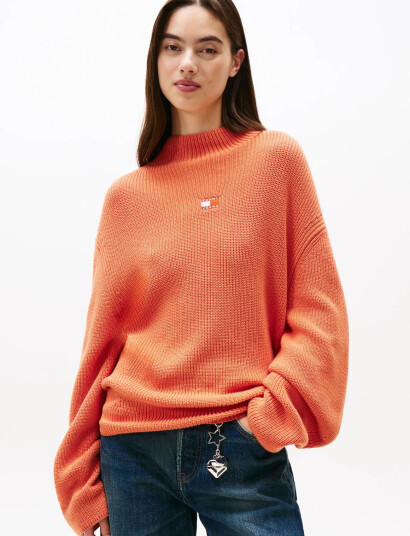 Tommy Jeans Tjw Mockneck Badge Sweater - Orange - XS Tommy Jeans Tjw Mockneck Badge Sweater - Orange - XS