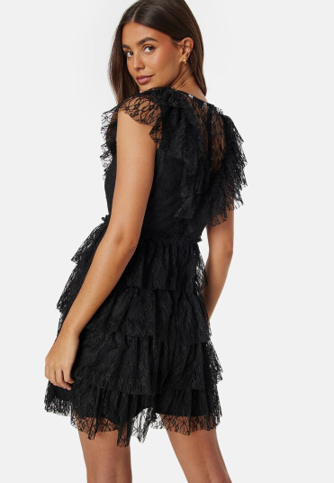 Bubbleroom Occasion Lace Frill Dress Black S