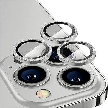 Hat Prince Glitter iPhone 14 Pro/14 Pro Max Kamera Linse Beskyttelse - Sølv